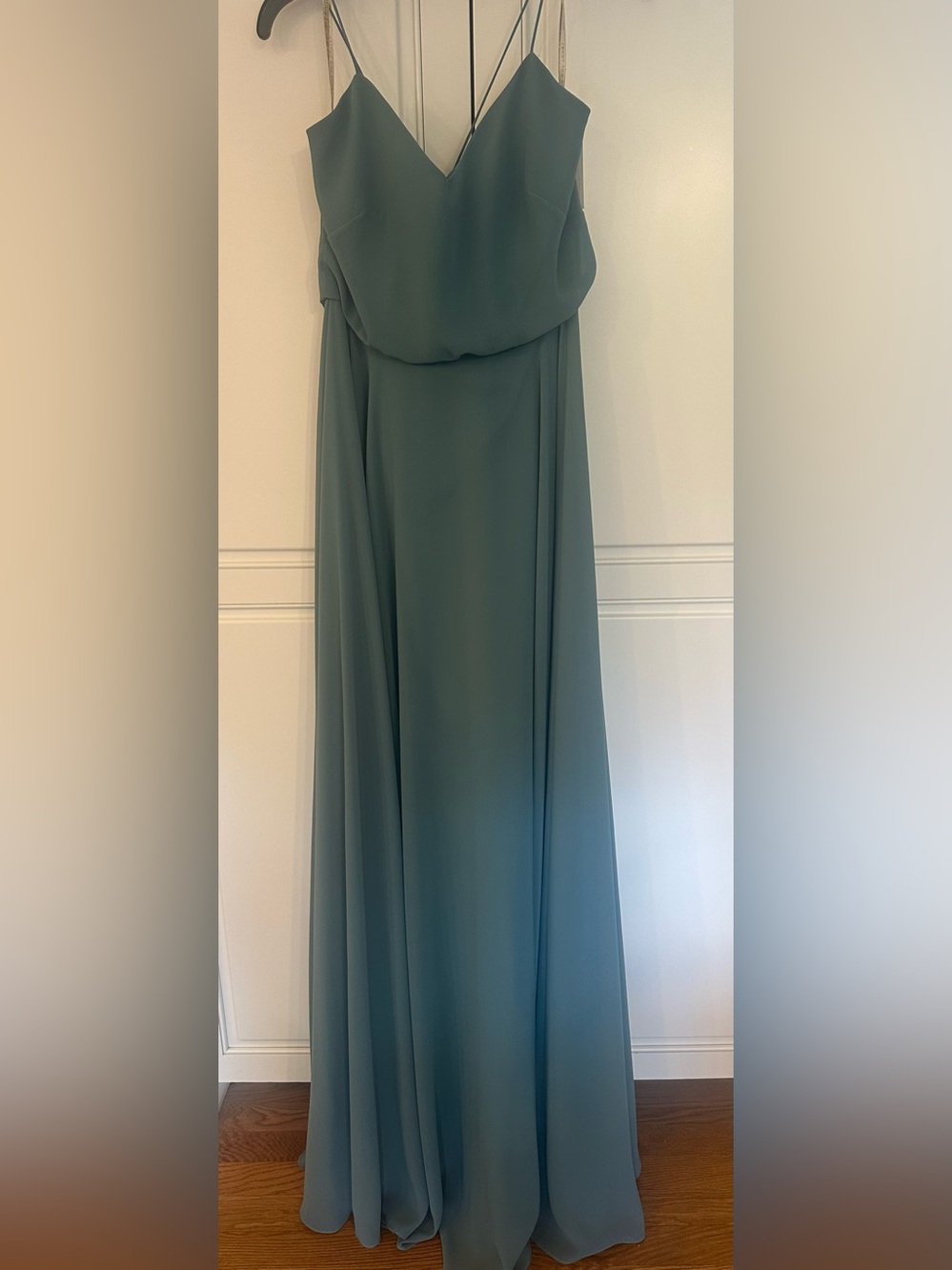 Jenny Yoo Dusty Sage Spaghetti Strap Maxi Dress. NWT- Size 4
